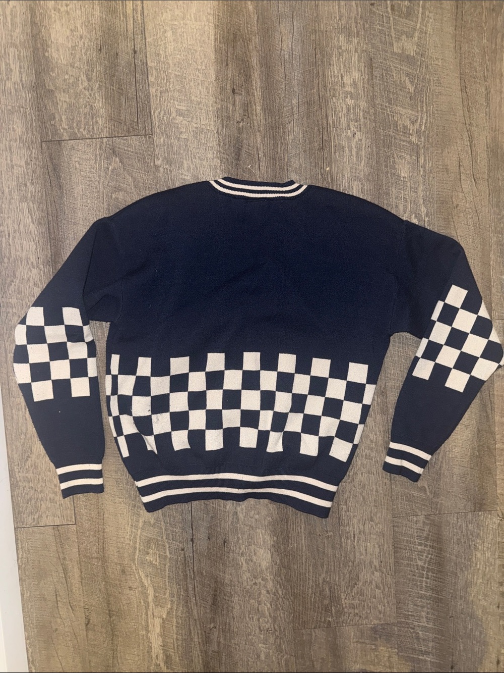 Disney Her Universe Donald Duck Navy and White Checkerboard Cardigan with Patch - Picture 2 of 3